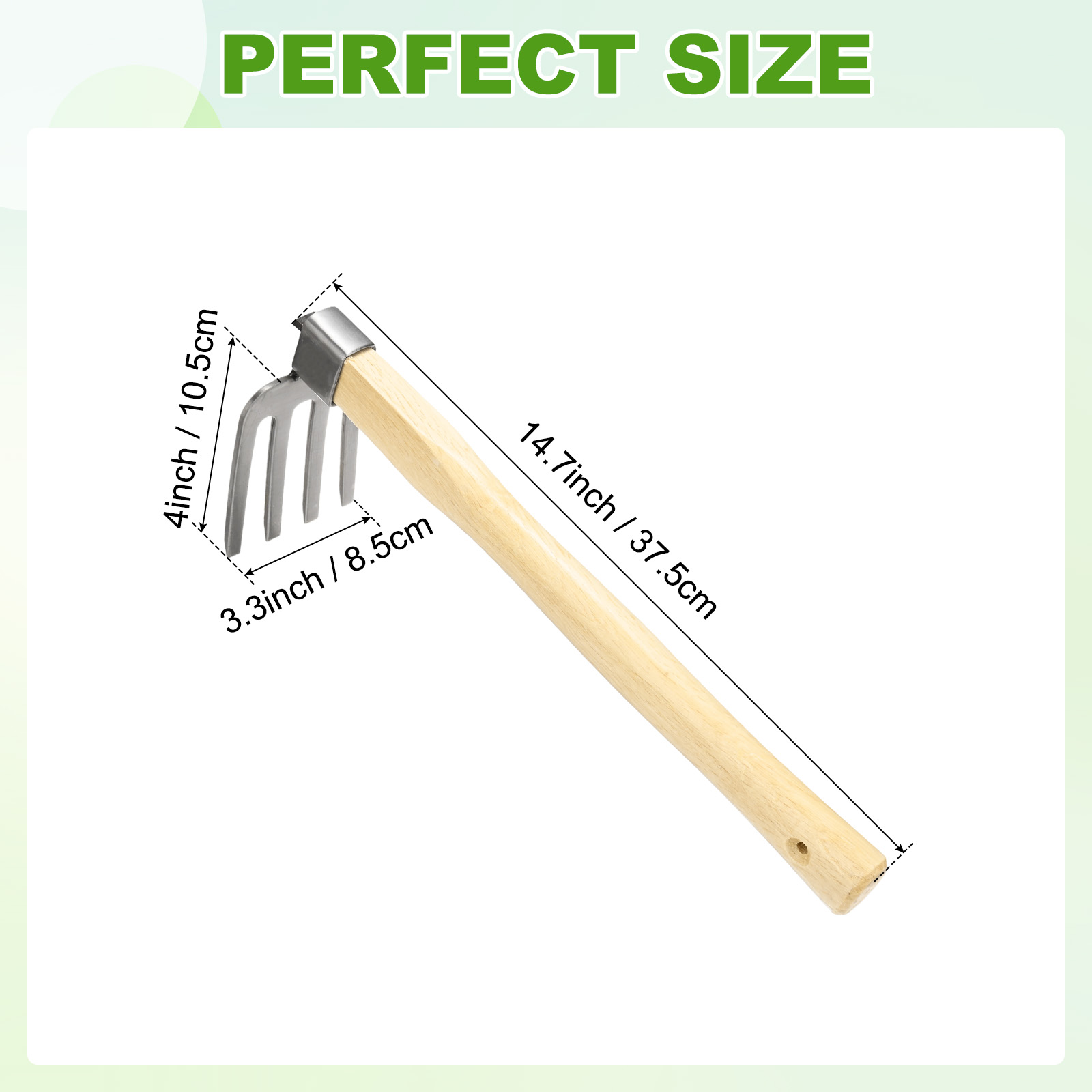 Unique Bargains Japanese Hand Tiller/Rake for Garden, 15 Inches Stainless Steel Cultivator  with Garden Hoe for Digging, Weeding, and Planting, Gardening Tool with Wooden Handle