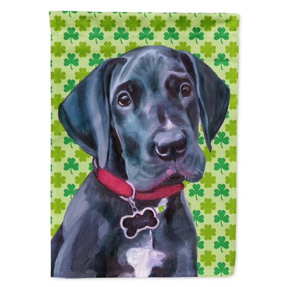Black Great Dane Puppy St. Patricks Day Shamrock Garden Flag