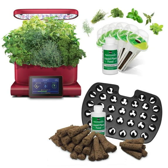 Miracle-Gro AeroGarden Harvest Touch, Red with Gourmet Herbs Seed Pod Kit and Bonus Seed Starter System
