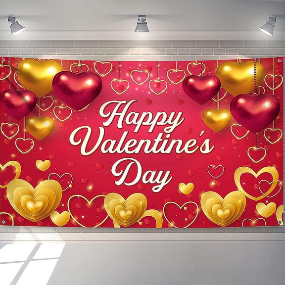 7x5ft Red and Yellow Heart Shaped Balloon Valentine's Day Backdrop