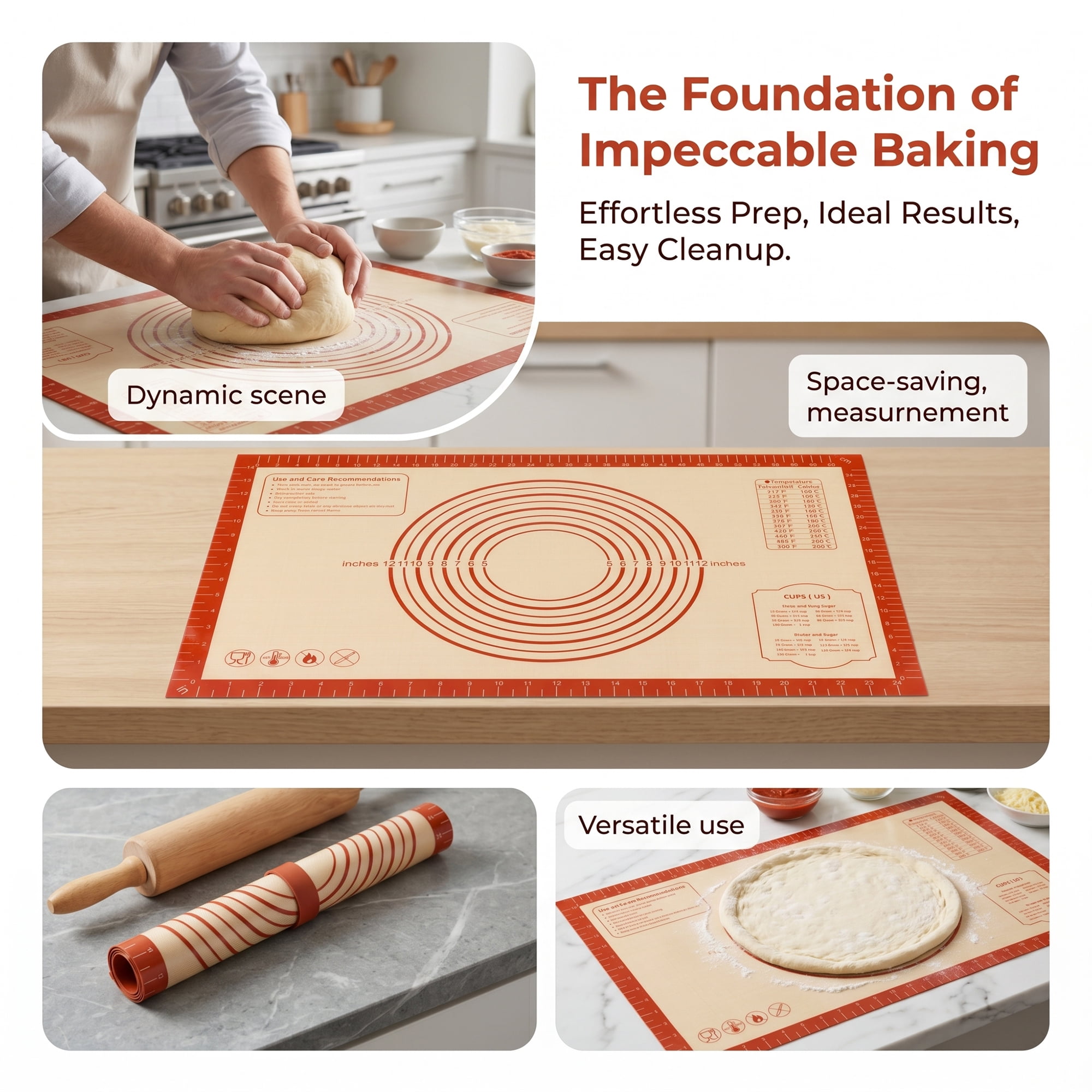 Unique Bargains Silicone Pastry Non Stick Baking Mat with Measurements Red 16"x26"