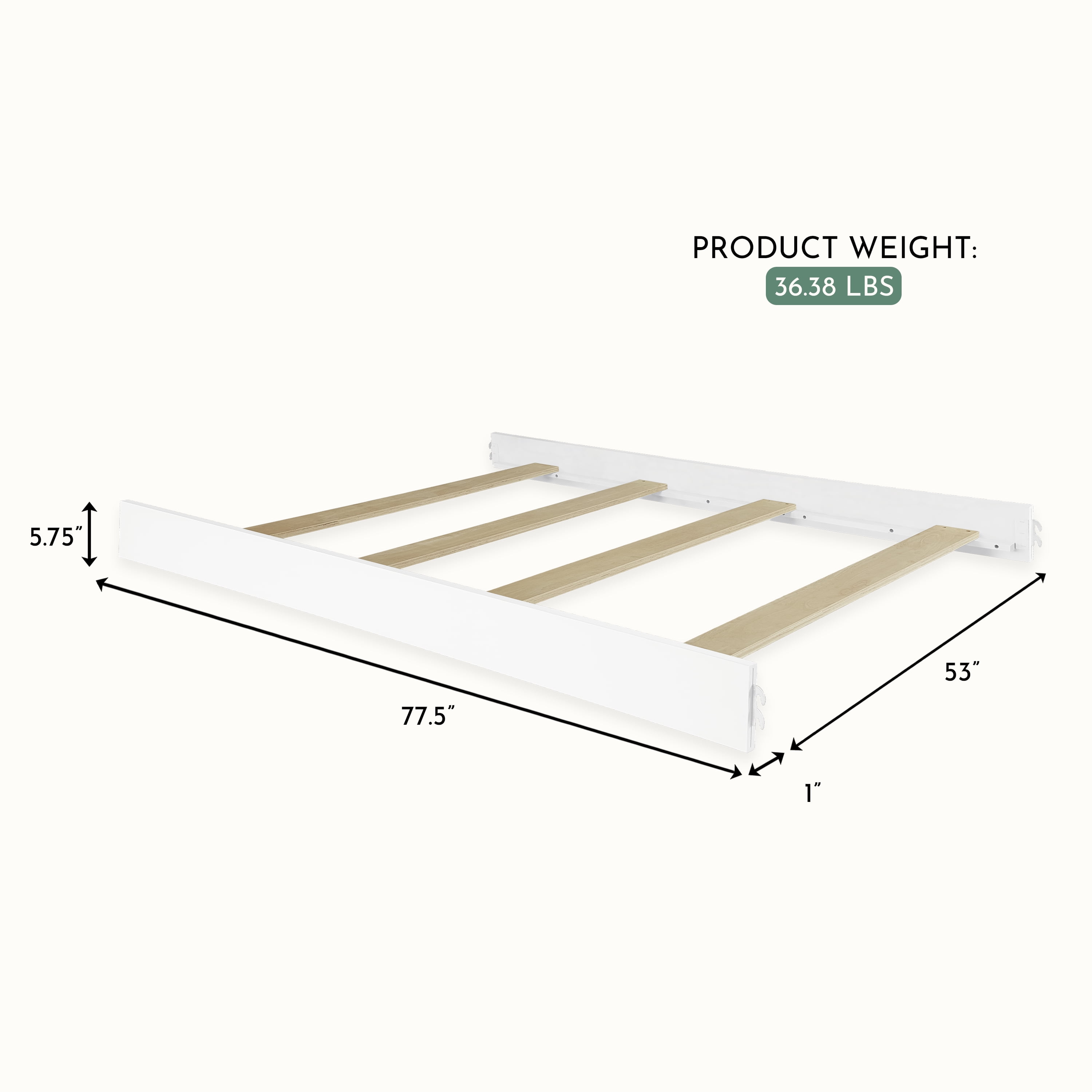 Evolur Universal Convertible Crib Wooden Full-Size Bed Rail, White