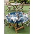 thumbnail image 4 of Outdoor Tablecloth with Umbrella Hole for Patio/Picnic/Party/Camping, Nautical Coastal Waterproof Table Cloth Round Cover Washable, Vintage Sunmmer Ocean Starfish Deep Blue (Dia 54"), 4 of 9
