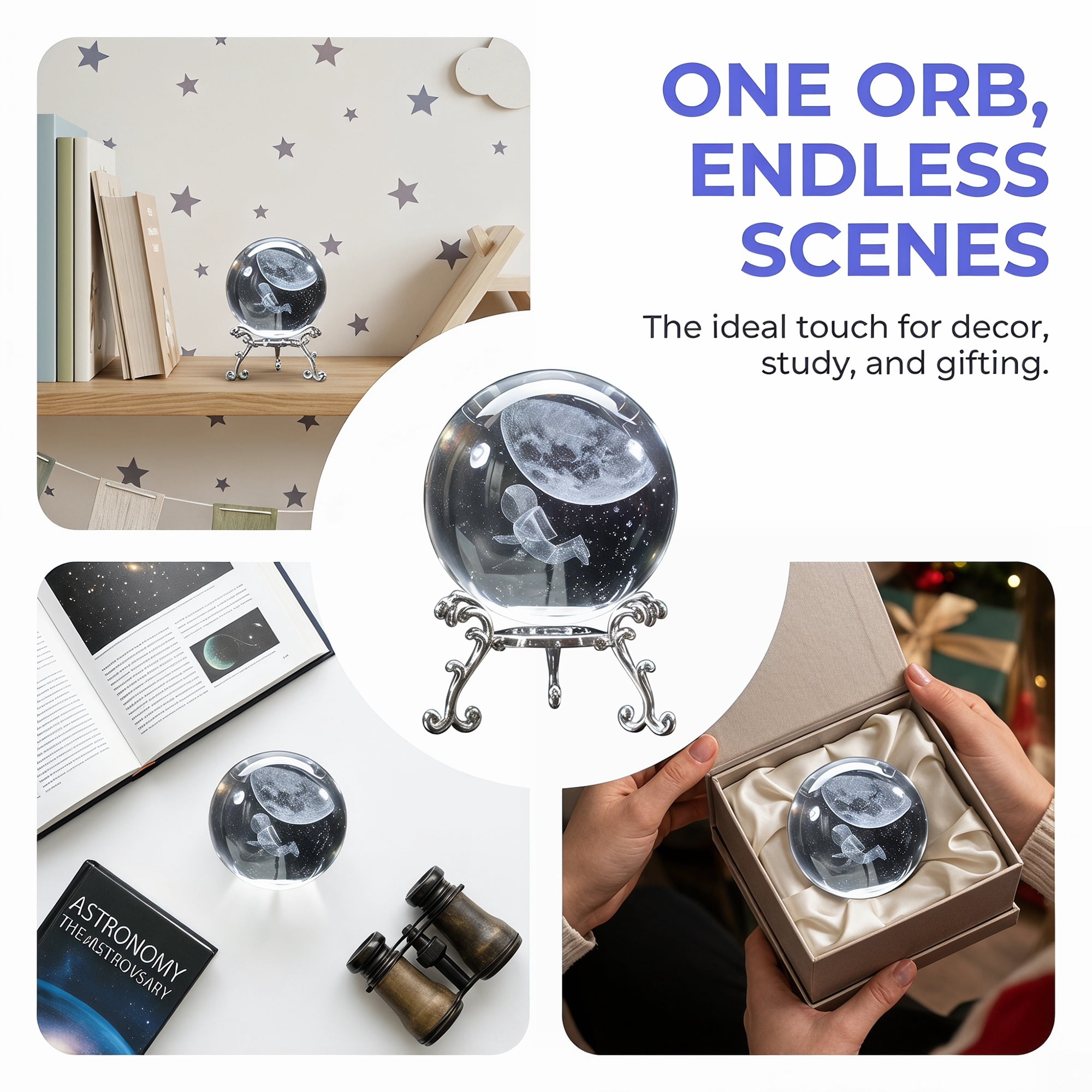 Unique Bargains Crystal Ball Figurine 3D Glass Paperweight with Base Clear Style G