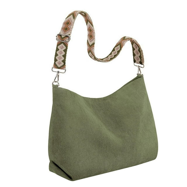 Bolso de mano de pana para mujer, informal, con correa ajustable, para el trabajo diario, Valentín y adolescentes. Verde