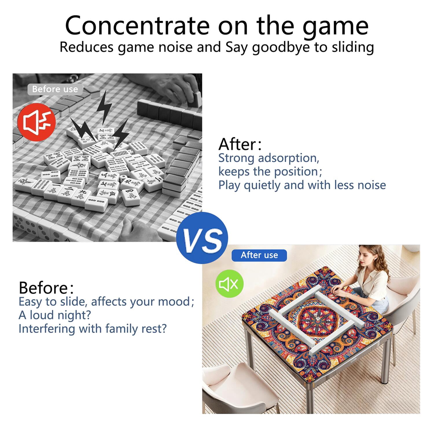 Paisley Mahjong Mat for Table, 31.5*31.5in Anti Slip American Mahjong Table Cloth, Noise Reduction, Neoprene Mah jongg Mat with Carrying Bag & 3 Dices, Mahjong Accessories Gift, Board Tile Games Mats