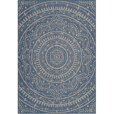 Mainstays Global Medallion Blue Polypropylene Outdoor Area Rug, 6'6"x9'6"