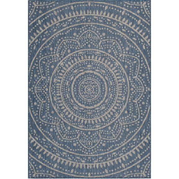 Mainstays Global Medallion Blue Polypropylene Outdoor Area Rug, 6'6"x9'6"