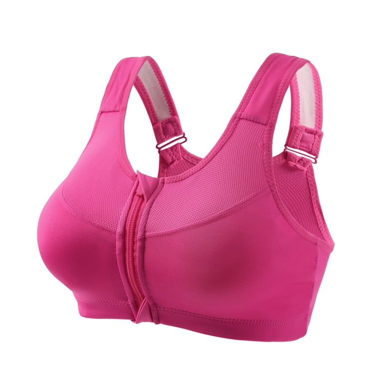 Tdoqot Women's Seamless Raceback Front Closure High Impact Zip up Sports  Bra Hot Pink Size XXL 