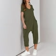 thumbnail image 4 of aidice Summer Romper for Women Casual V Neck Short Sleeve Cropped Keyhole Homewear Capri Pants Jumpsuits, 4 of 8