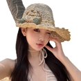 thumbnail image 4 of SikaFu Handmade Woven Flower Straw Hat For Women, Foldable Summer Beach Vacation Sun Hat, Large Brim Sun Hat, 4 of 6