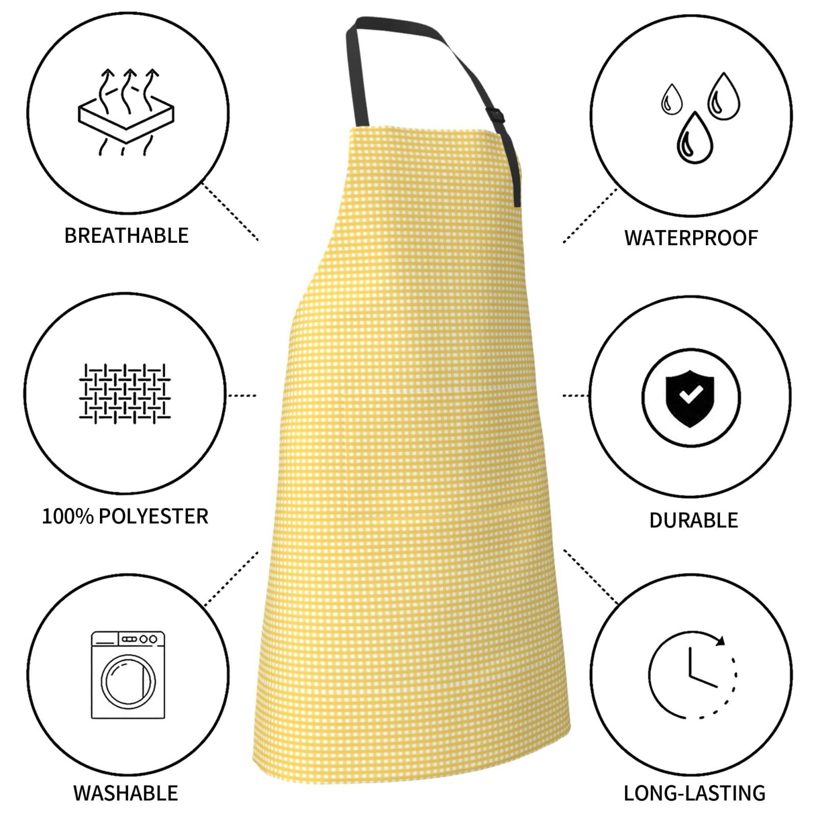 Kdxio Yellow Gingham Apron with Pockets Adjustable Kitchen Aprons for Men Women Waterproof Aprons for Cooking,Drawing,Crafting, Baking Household Cleaning