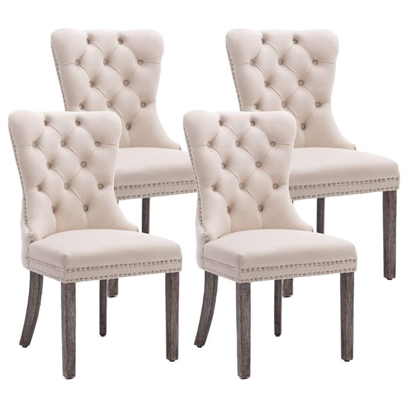 Dining Chairs Set of 4, Upholstered Tufted Kitchen Chairs Solid Wood Legs, Modern Home Dining Room Chairs, Beige