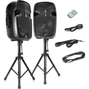 Pyle Active Passive Bluetooth PA Kit de système de sonorisation à double haut-parleur et microphones