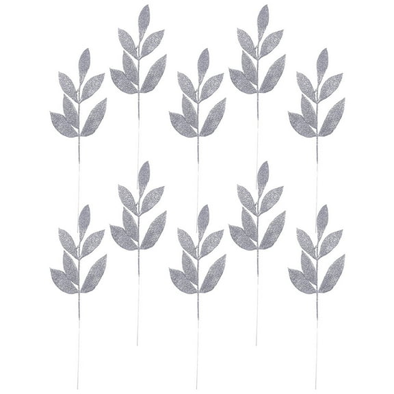 SWETRACE 10Pcs Plated Silver Christmas Artificial Leaves Picks for DIY Tree and Holiday Decorations