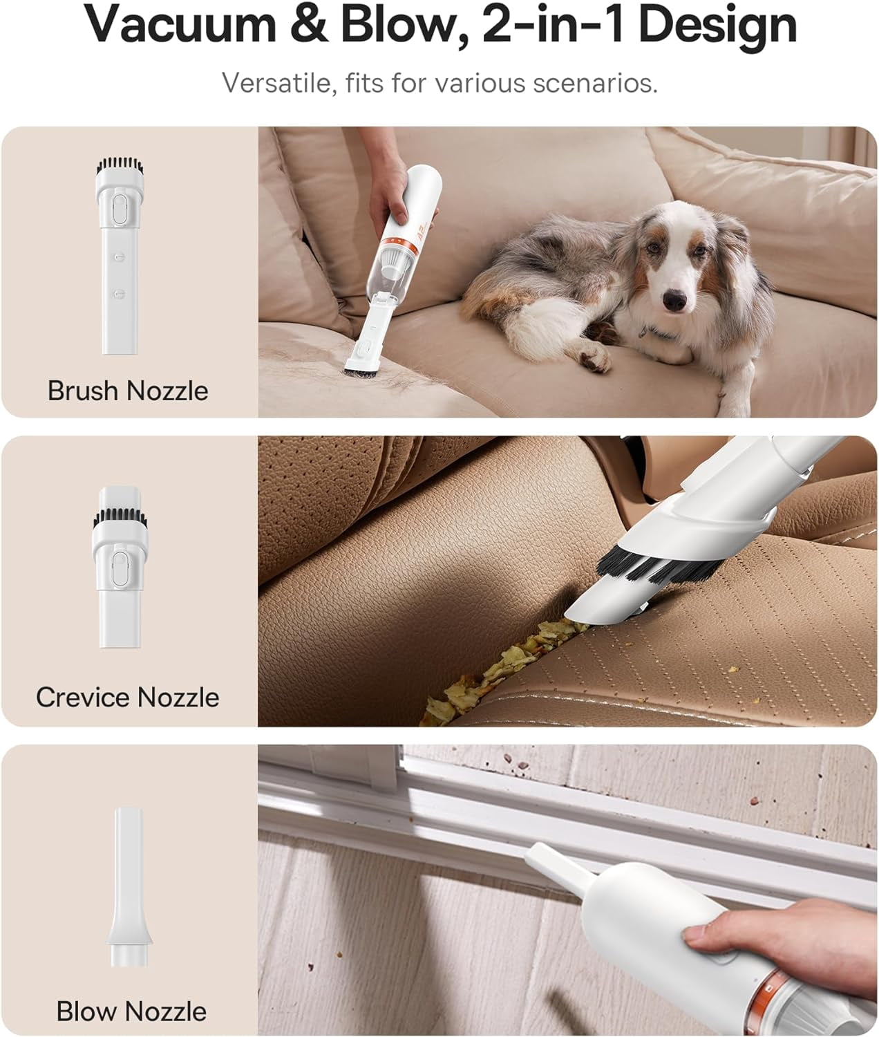 Baseus Handheld Vacuum Cleaner, Car Vacuum Cordless Rechargeable with Ultra Low Noise and 3H Type-C Fast Charging, Mini Portable Hand Held Vacuum Small Dust Buster for Dog Hair,Keyboard,Car