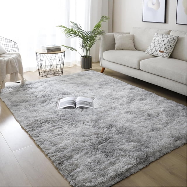 SUSUZI 5' x 7' Shaggy Area Rug, 2 Inch Thick Fluffy Plush Carpet with Non-Slip PVC Back, Soft Polypropylene Floor Rug for Bedroom Living Room Kids Room Home Décor, Gray