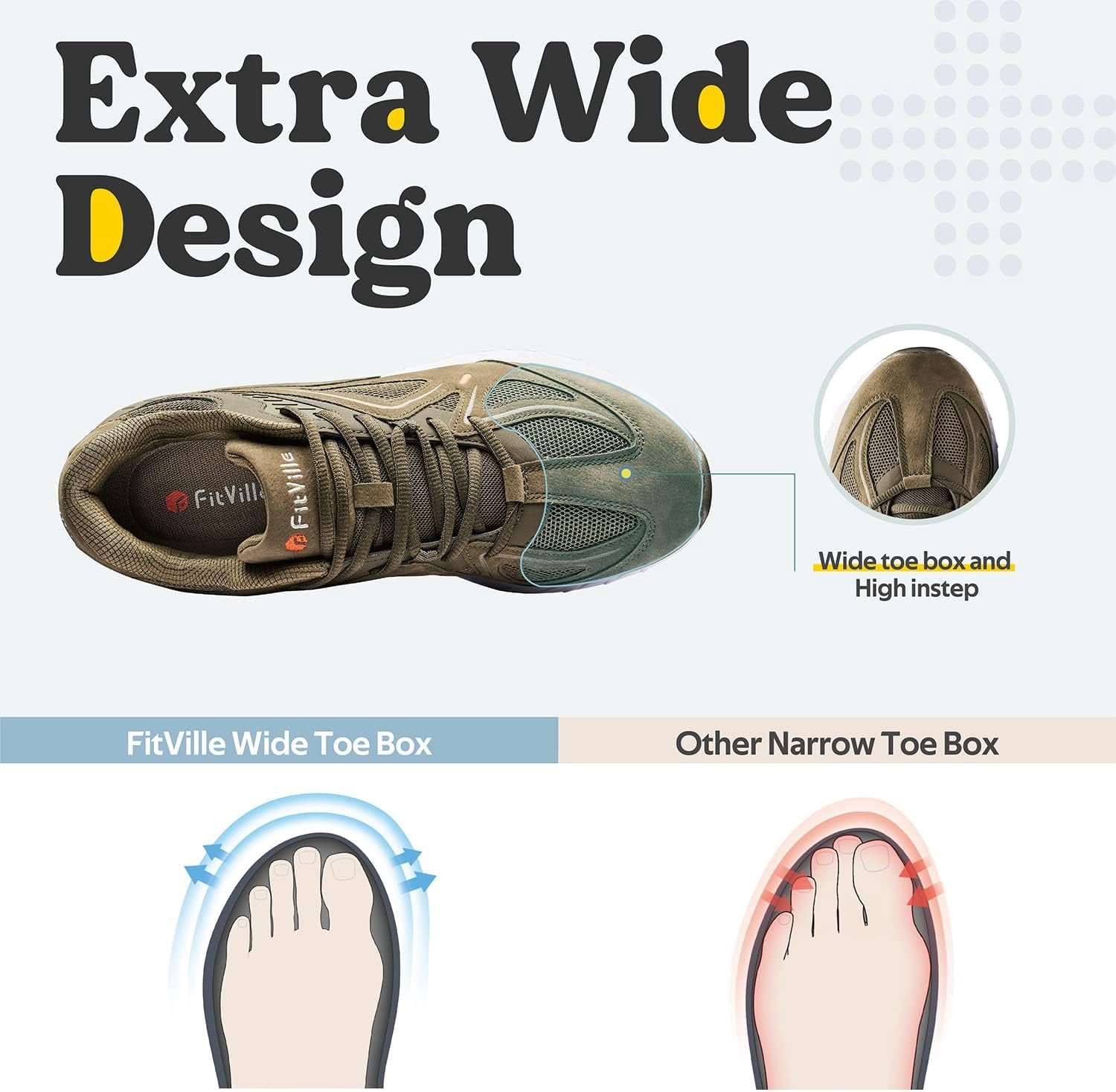 FitVille Men's Walking Shoes Extra Wide Sneakers, Size 9.5
