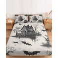 thumbnail image 2 of Twin XL Size Fitted Sheet Set - Grey Halloween 2 Piece Bedding Sets 16" Deep Pocket Fitted Sheet with 1 Pillowcases, Castle Bat Vintage Bare Trees Brushed Microfiber Hotel Luxury Bed Sheets, 2 of 9