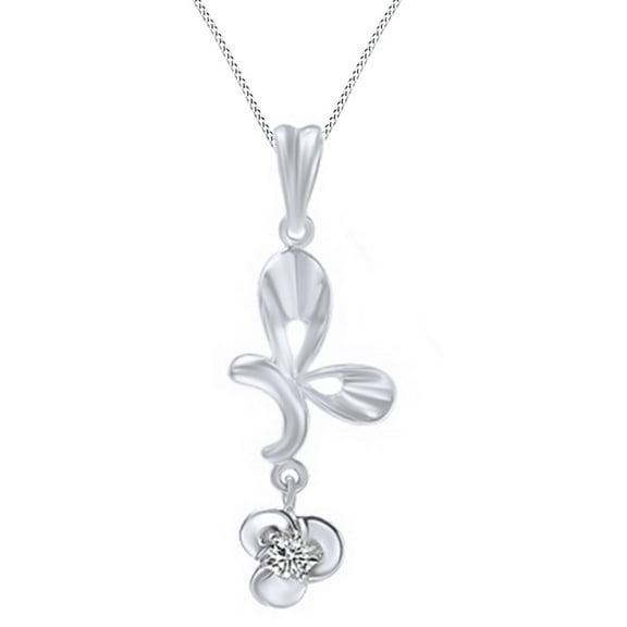 AFFY 0.10 Ct Natural Diamond Flower Pendant Necklace In Two Tone Gold