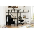 thumbnail image 5 of Bed Frames Full Size Metal Loft Bed with L-shaped Desk, LED Lights, Charging Cradle, LED Loft Bed Frame, Full Size Bed with One Cabinet Wardrobe and 2 Fabric Drawers, Safety Rails and Ladder, Black,A, 5 of 19