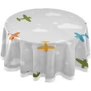 SKYSONIC Cute Airplane Round Tablecloth 60In,Table Cover Water Resistant Spill Proof Large Table Cover for Indoor & Outdoor Family Gathering Dinner, Hotel, BBQ