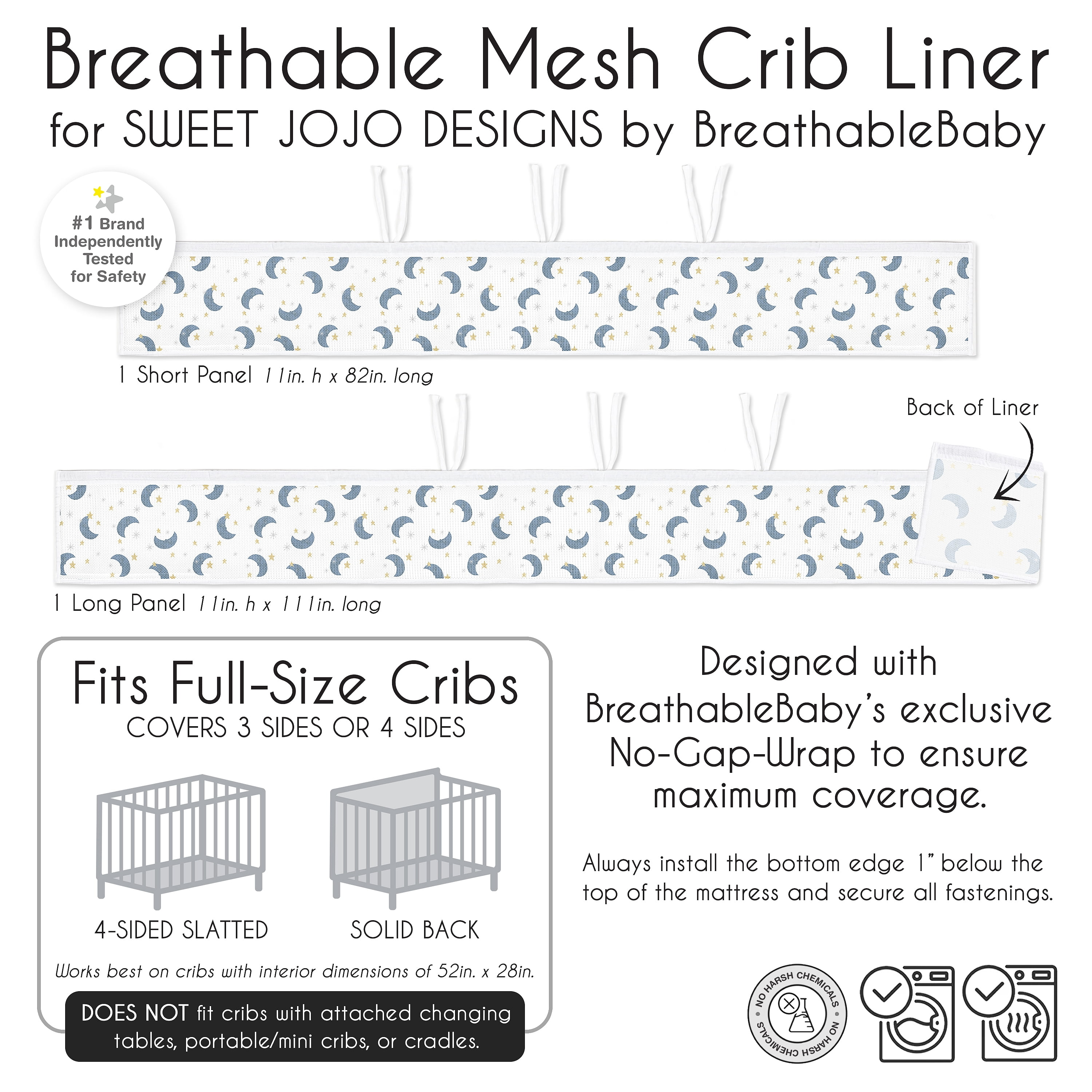 Sweet Jojo Designs + BreathableBaby Moon Bear Boy, Girl, Unisex/Gender Neutral Breathable Mesh Crib Liner