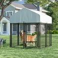 thumbnail image 2 of Waleaf 4x4x4 Outside Dog Kennel with Roof for Large Dogs,Heavy Duty Welded Wire Steel Dog Playpen Fence with Secure Lock, Pet Pen with UV-Resistant Waterproof Cover (45.4''L x 50.4''W x 56.6''H), 2 of 7