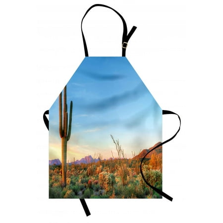 Saguaro Apron Sun Goes Down in Desert Prickly Pear Cactus Southwest Texas National Park, Unisex Kitchen Bib Apron with Adjustable Neck for Cooking Baking Gardening, Orange Blue Green, by (Best Parks In Texas)