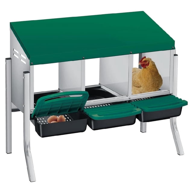 3-hole galvanized steel chicken nesting box con legs automatic roll-out egg collection removable tray weatherproof wall-mount laying box con perch hens easy to clean y assemble coop-green
