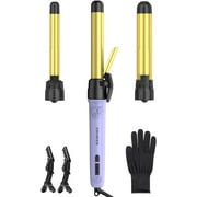 Rotating Curling Iron, 3 in 1 Automatic Curling Wand(0.75-1-1.25"), Self Hair Curler with Long Barrel, Purple