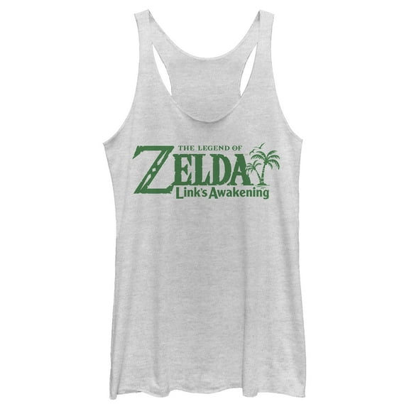 Women's Nintendo Legend of Zelda Link's Awakening Palm Logo  Racerback Tank Top White Heather Medium