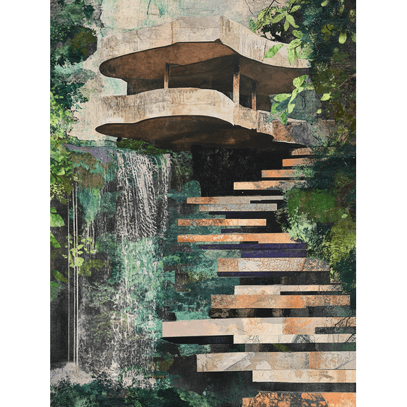 Fallingwater Waterfall Canvas Print/Decorative Painting,Suitable for Living Room,Bedroom,Bathroom,Office,and Hotel Decoration.