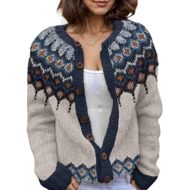 Jersey tipo cárdigan Akivide para mujer, de punto con estampado floral, parte delantera abierta