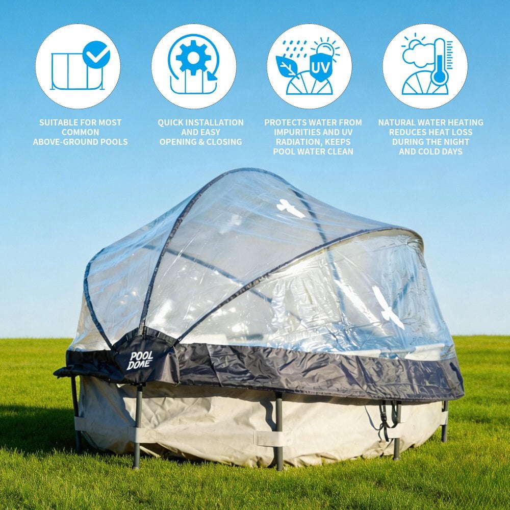 12ft Round Pool Dome Enclosure, All Weather Cover for Outdoor Pools, Compatible Warm Water Frame Pools