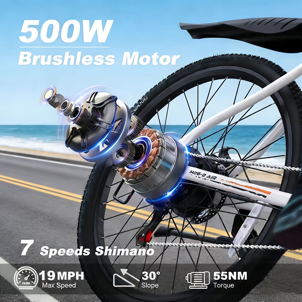 500W Adult Electric Bicycle, 26-inch Electric Mountain Bike, 7-speed Commuter Electric Bike, with Built-in LCD Display, Maximum Load Capacity Of 330 Pounds, Two Charging Modes