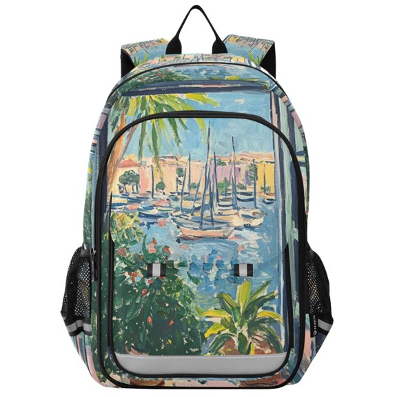 FORMRS School Backpack 17" Student Travel Bag with Laptop Compartment, Blue Sea Boat