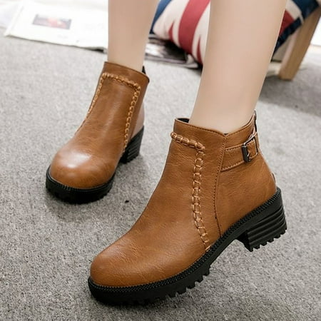 

Student High-Heeled Single Boots Women s Shoes Thick Platform Boots Ankle Boots Brown 10.5