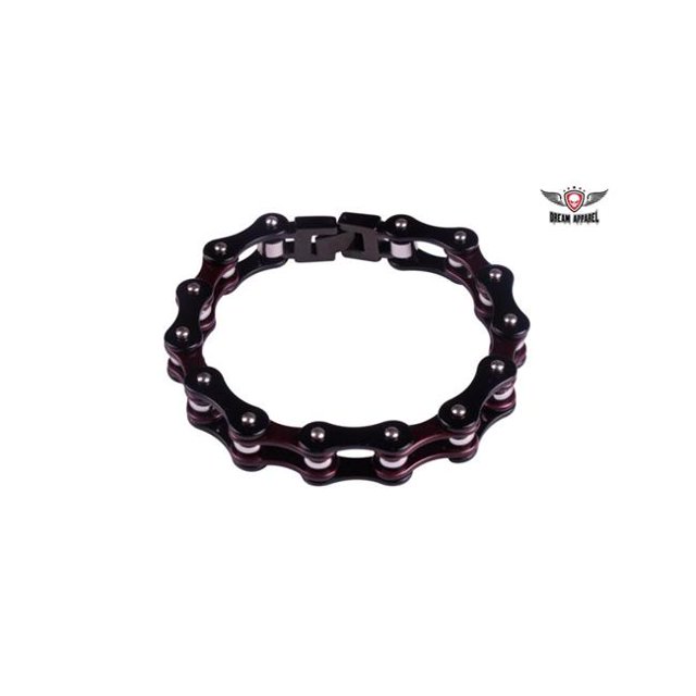 Black & Maroon Motorcycle Chain Bracelet - Small