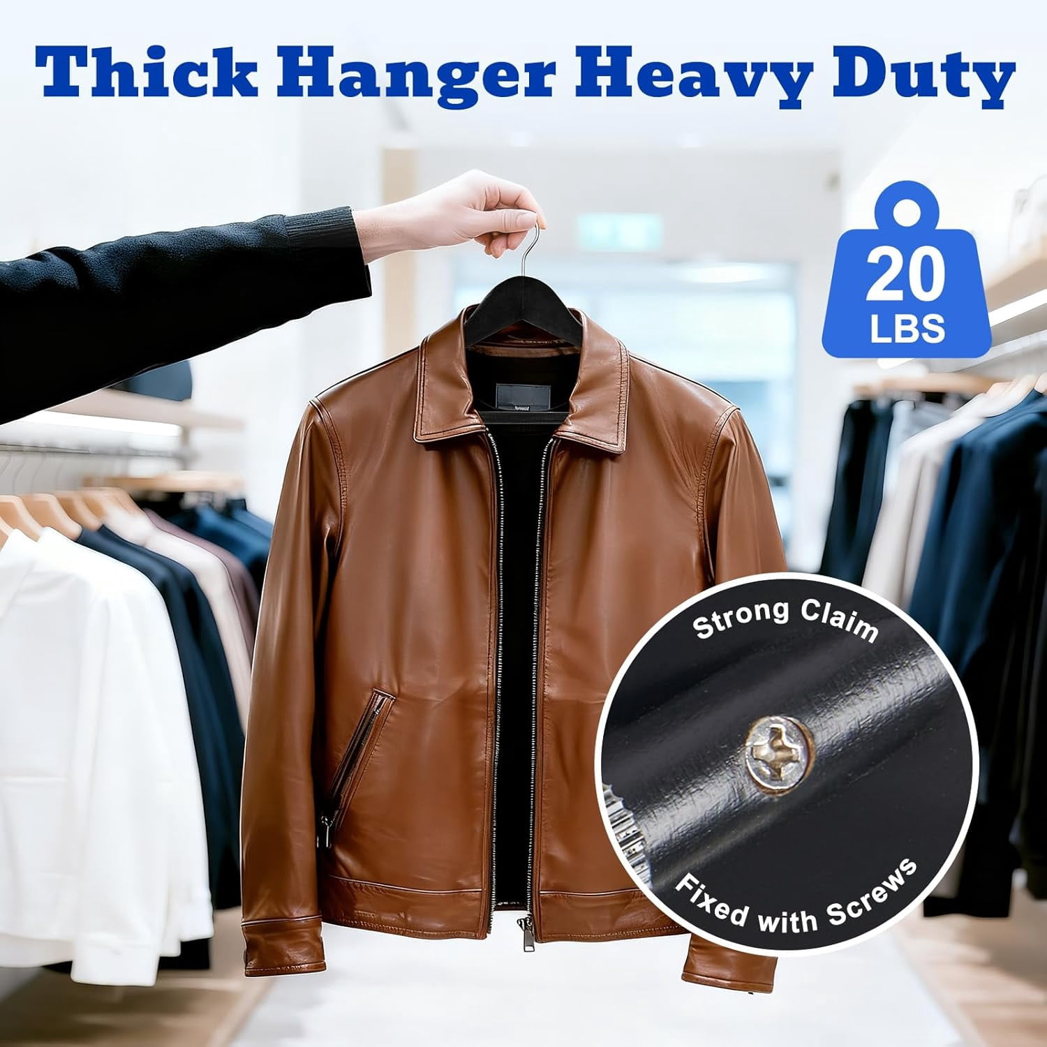 Solid Wood Wide Shoulder Hangers with Non-Slip Pants Bar, 360 °   Swivel Hook for Suits, Dresses, Jackets, and Heavy Clothes - 6 Pack (Walnut Finish)