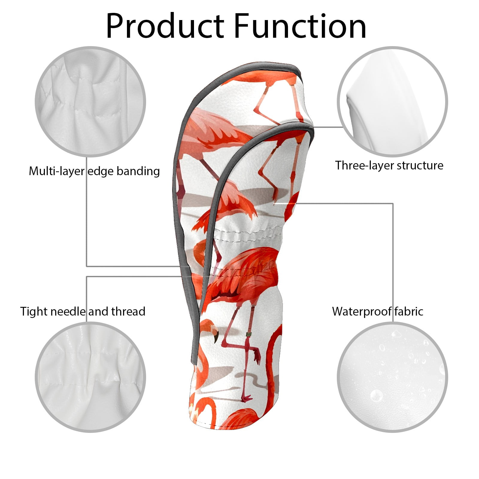 Golf Club Covers, Red Flamingo Premium PU Leather Driver Hybrid Putter Head Covers with Velvet Lining, Waterproof Golf Gifts for Men Women