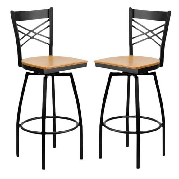Home Square Hercules 30" Swivel Metal Bar Stool in Black/Natural - Set of 2