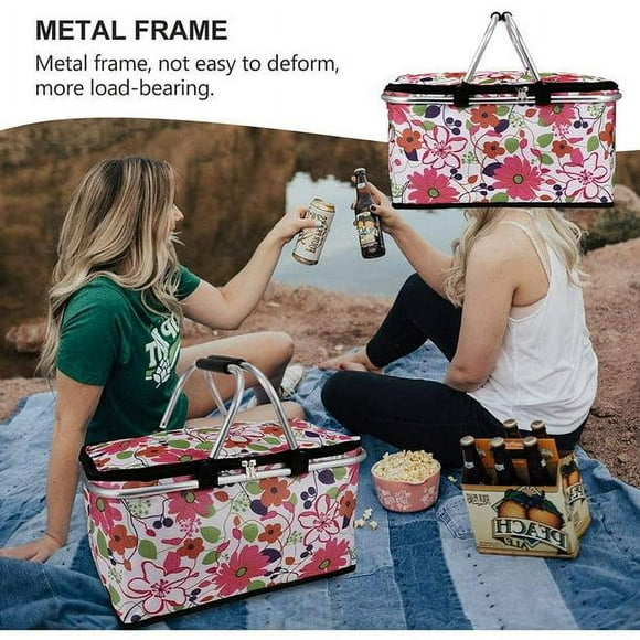 Panier de Pique-Nique Isolé avec Couvercle Design Compact Panier de Pique-Nique Vin Panier à Chapiteau Petit Panier de Pique-Nique pour Voyage Magasinage Camping