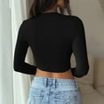 thumbnail image 4 of MIASHUI T-Shirt à Manches Longues Court Ajusté Col Rond Uni pour Femmes Couche de Base Noire,TTG, 4 of 4