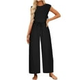 thumbnail image 2 of Dazajoo Womens Two Piece Lounge Set Summer Cap Sleeve Crop Tanks with Drawstring Wide Leg Pants Solid Color Elegant Suits,Black,L, 2 of 6