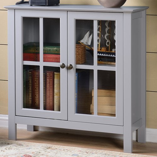 Os Home And Office Dark Gray Glass Door Accent And Display Cabinet