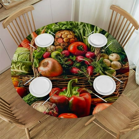 

Orinice Arcimboldo Vegetables Round Table Cover Stain Resistant Washable Indoor Outdoor Tablecloth Kitchen Dining Wedding Parties 100% Polyester Fiber 31-35