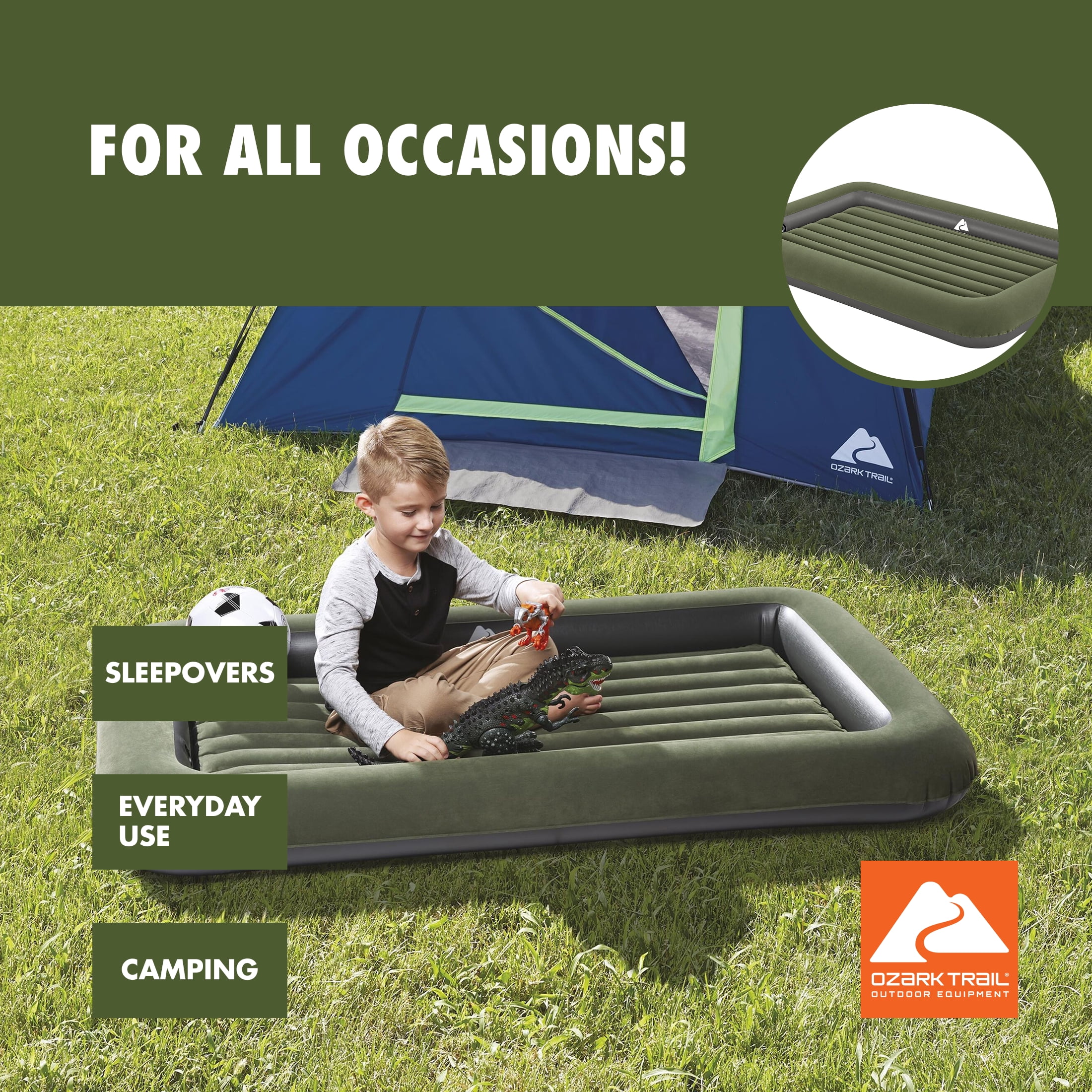 Ozark Trail Kids Air Mattress, Indoor/Outdoor Air Bed, Blow up Mattress Without Pump