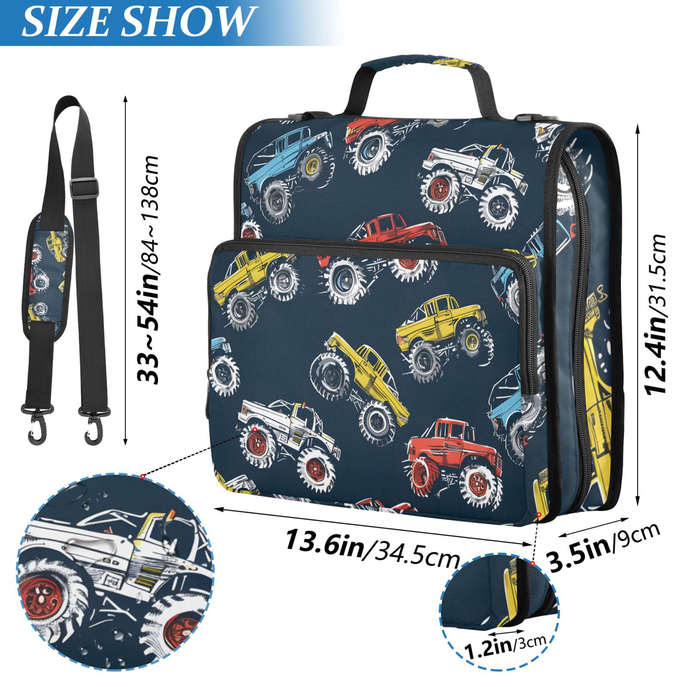 ALAZA Zipper Binder Cartoon Monster Trucks Comic 3 Ring Trapper Keeper File Folder Organizer Bag