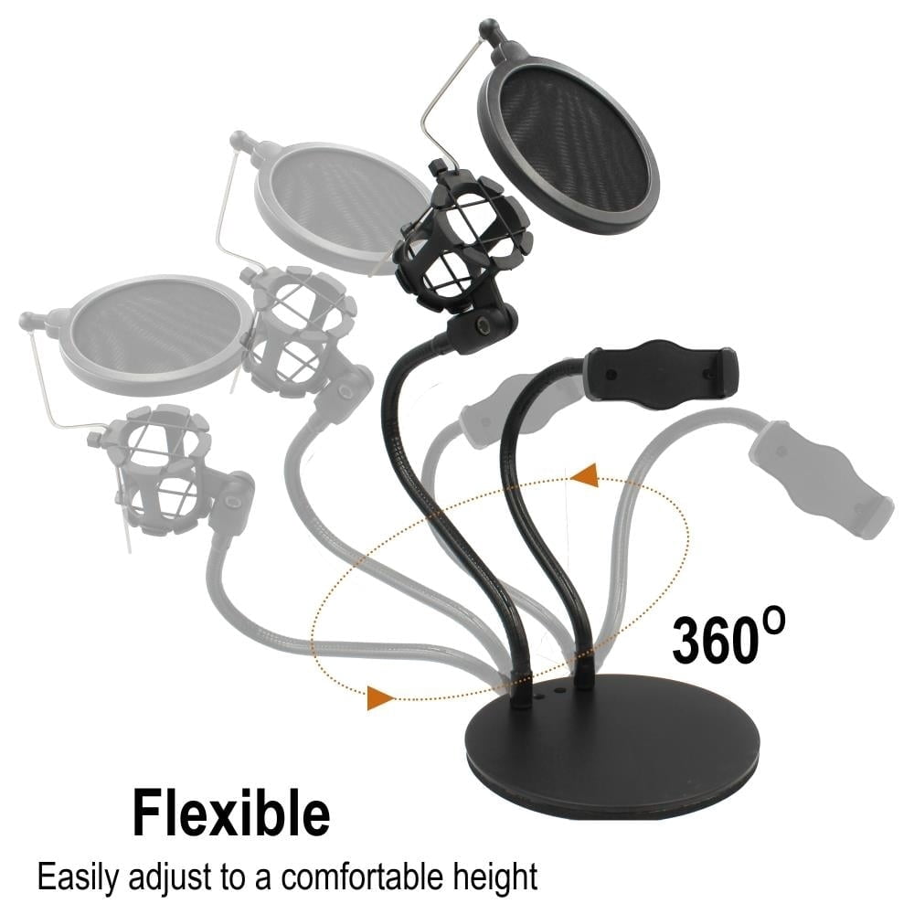 Technical Pro Phone Holder with Microphone Pop Filter Flexible Gooseneck Arm